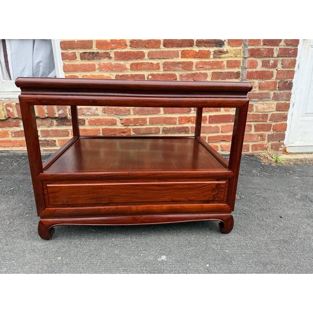 Pair of Mid 20th Century Vintage Chinese Carved Rosewood 2 Tier Side Tables For Sale - Image 13 of 17