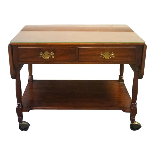 Henkel Harris Virginia Galleries Mahogany Two-Tier Drop-Leaf Rolling Server Bar Cart For Sale