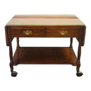 Henkel Harris Virginia Galleries Mahogany Two-Tier Drop-Leaf Rolling Server Bar Cart