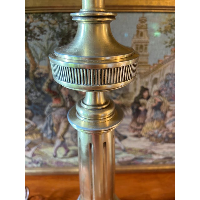 1970s Stiffel Brass Column Style Table Lamps With Switch at Bottom a