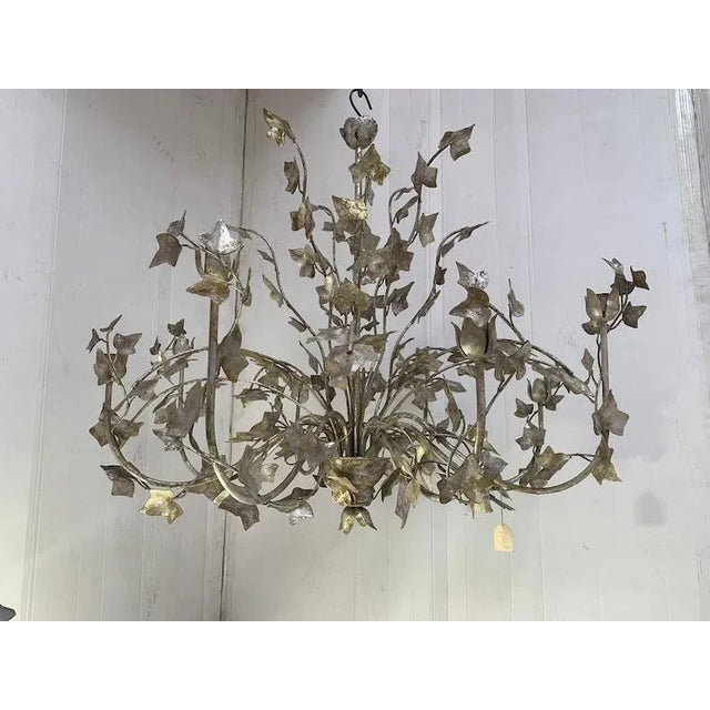 Contemporary Silver + Argilla Metal Wrought Iron Florentine Art Chandelier, Made in Italy For Sale - Image 6 of 11