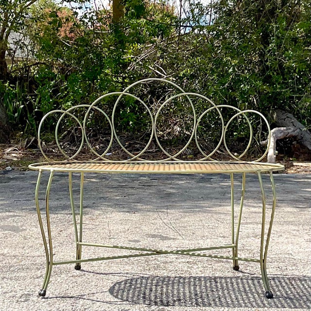 Vintage Boho Wrought Iron Loops Bench | Chairish