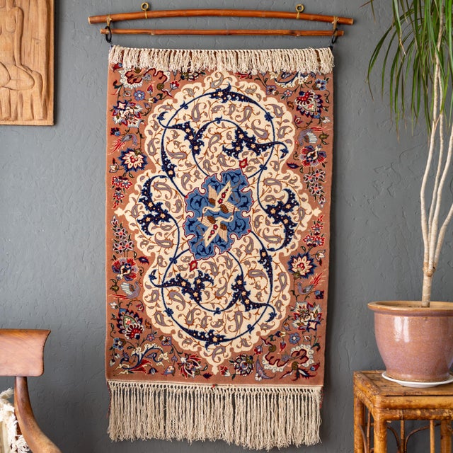 1970s Persian Isfahan Wool and Silk Hand Knotted Wall Hanging For Sale - Image 9 of 16