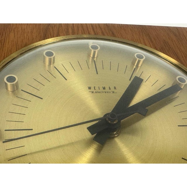 Mid-Century Modern Teak and Brass Wall Clock from Weimar, 1960s For Sale - Image 4 of 8
