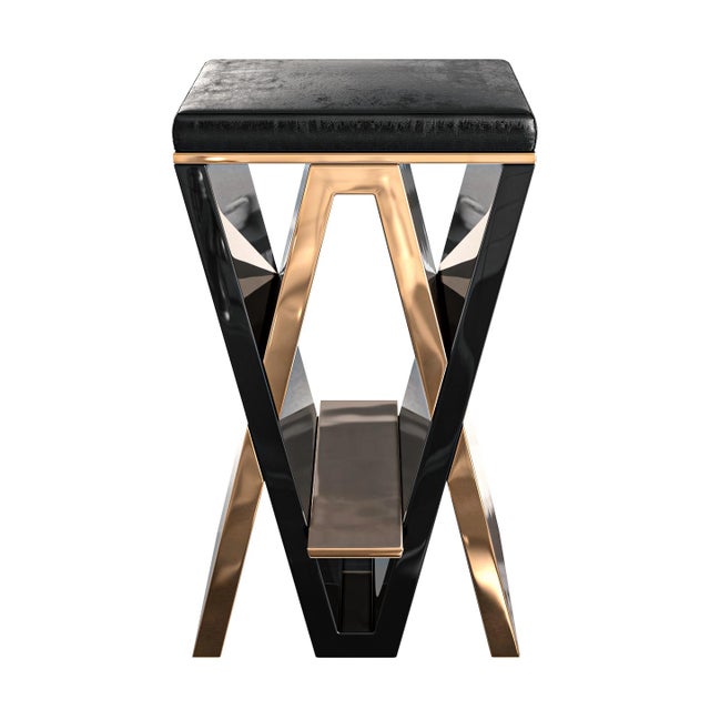 "Maschera" Barstool With Bronze and Stainless Steel, Hand Crafted For Sale - Image 4 of 8