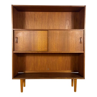 Vintage Danish Teak Bookcase with Sliding Doors, 1960s For Sale