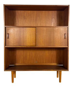 Vintage Danish Teak Bookcase with Sliding Doors, 1960s