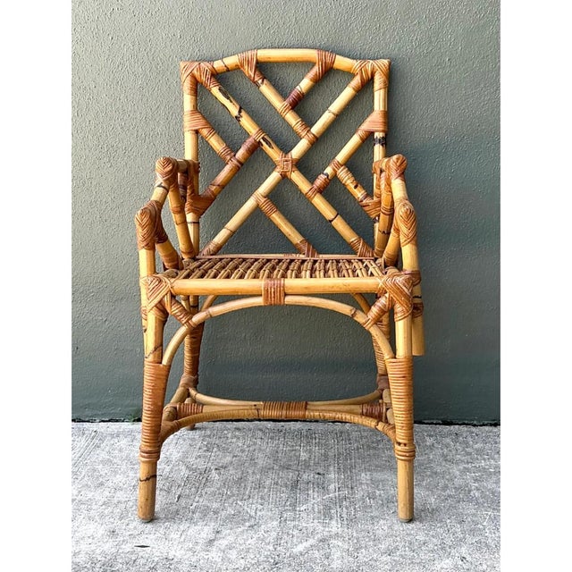 Wood Vintage Chinese Chippendale Bamboo Armchair For Sale - Image 7 of 12