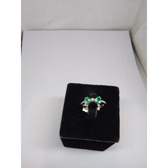 2020s Natural 18k Gold Emerald Halo Ring With 0.15ct Diamonds, New For Sale - Image 5 of 8