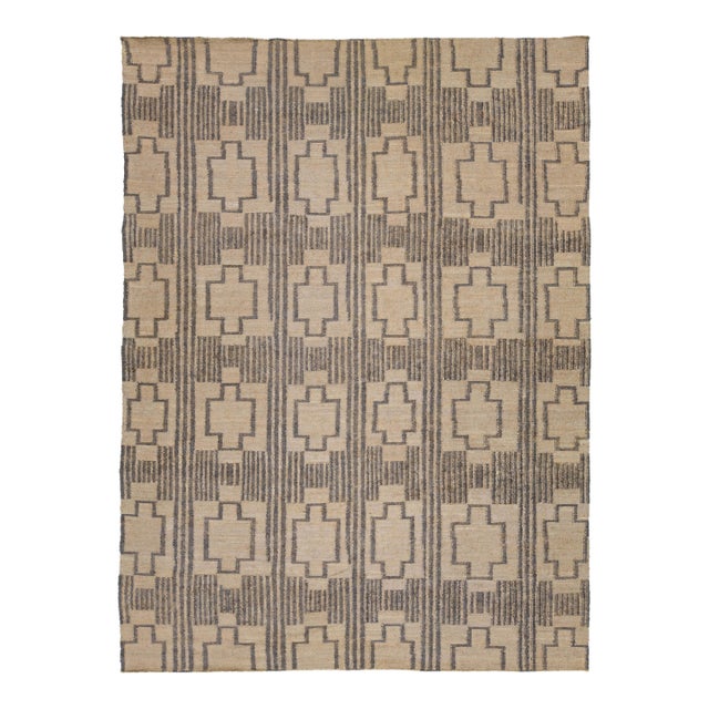 11 X 14 Contemporary Dhurrie Designed Natural Jute Rug For Sale