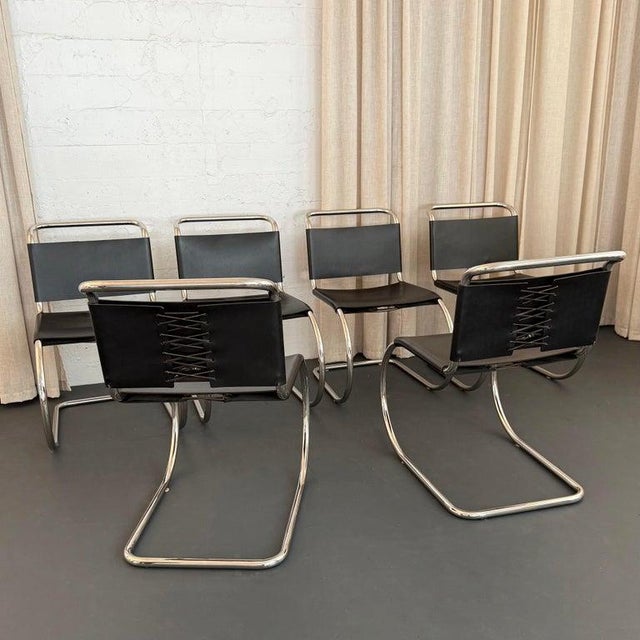 Black Black Leather Chrome Cantilever Mies Van Der Rohe Mr10 Chairs for Knoll For Sale - Image 8 of 10