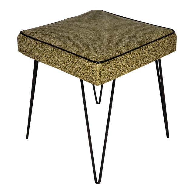 Mid-Century Modern Vintage Original Hairpin Leg Vinyl Stool For Sale