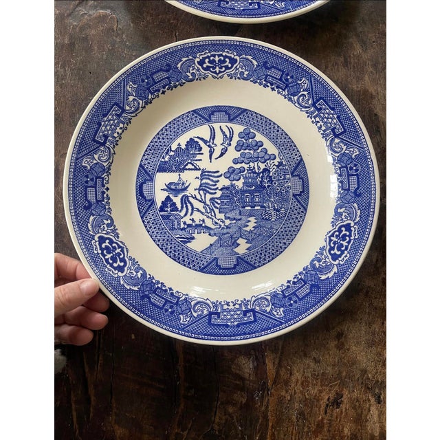 Ceramic Early 20th Century Large Blue Willow 11 3/8” Chop Plates - a Pair For Sale - Image 7 of 7