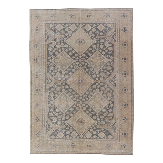 Antique Turkish Sivas Rug With Diamond Medallions and Allover Floral Field For Sale