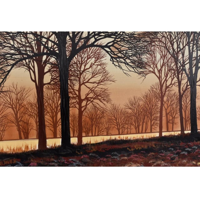 Large Mid-Century Modern Orange and Brown Tree Landscape Painting Signed Williams For Sale - Image 9 of 12