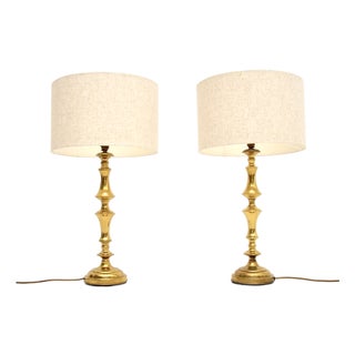 Large Vintage Brass Table Lamps, 1970s, Set of 2 For Sale