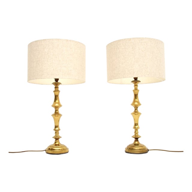 Large Vintage Brass Table Lamps, 1970s, Set of 2 For Sale