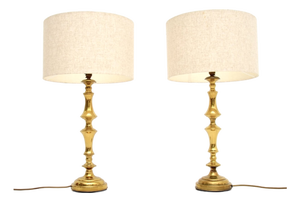 Large Vintage Brass Table Lamps, 1970s, Set of 2