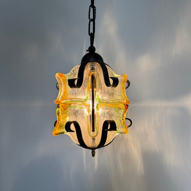 Brutalist Glass and Iron Hanging Lamp, 1970s For Sale - Image 17 of 17