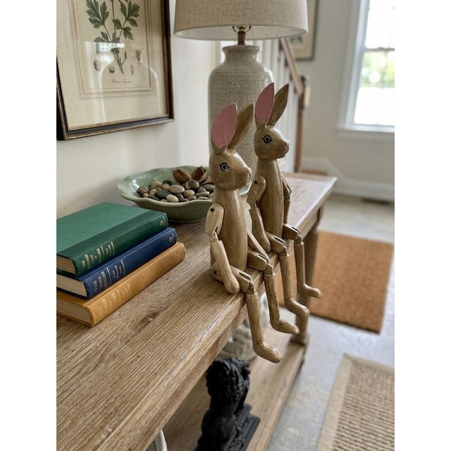 Camel Whimsical Hand-Carved & Articulated Wooden Rabbit Pair For Sale - Image 8 of 10