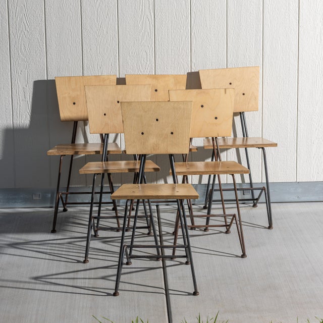 Tan Set of 6 Vintage Chipotle Plywood and Steel Dining Chairs – Steve Sauer | Bruce Gueswel For Sale - Image 8 of 11