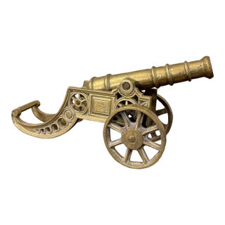 Vintage English Brass Minature Model Cannon & Carriage For Sale
