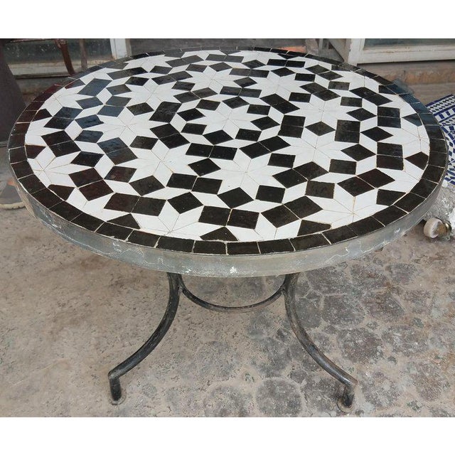 2010s Moroccan Black & White Mosaic Side Table For Sale - Image 5 of 6