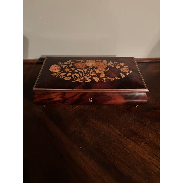 Auburn Mid 20th Century Modern Italian Inlaid Wood Music Jewelry Box, Italian Movement, Working For Sale - Image 8 of 12