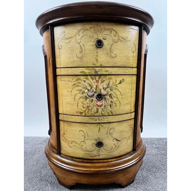 Louis XV Style French Provincial Hand Painted Oval Shaped Nightstand, a Pair For Sale - Image 11 of 18