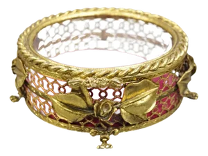 Late 20th Century Vintage French Beveled Glass Gold Filigree Round Casket Jewelry Trinket Box