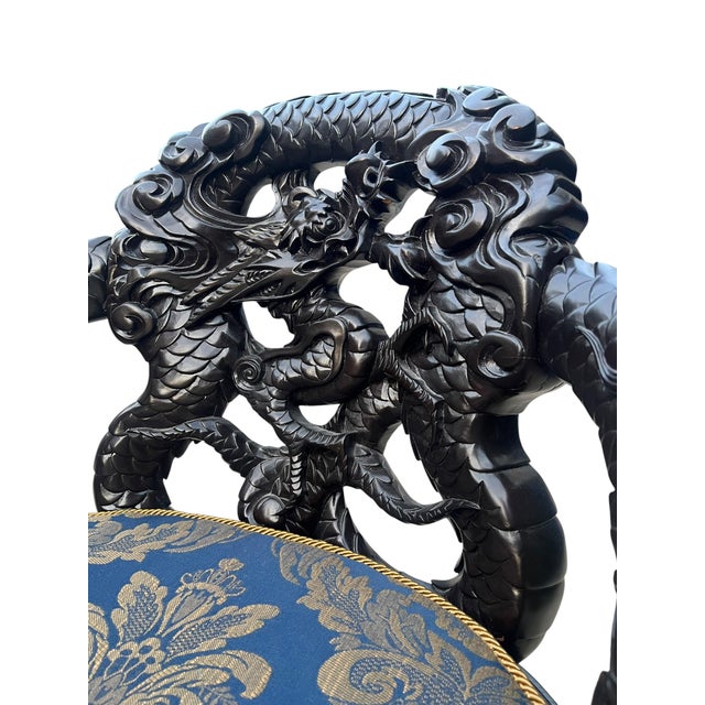 Black Pair of Vintage Asian Dragon Armchairs Made in Ishizuka For Sale - Image 8 of 17