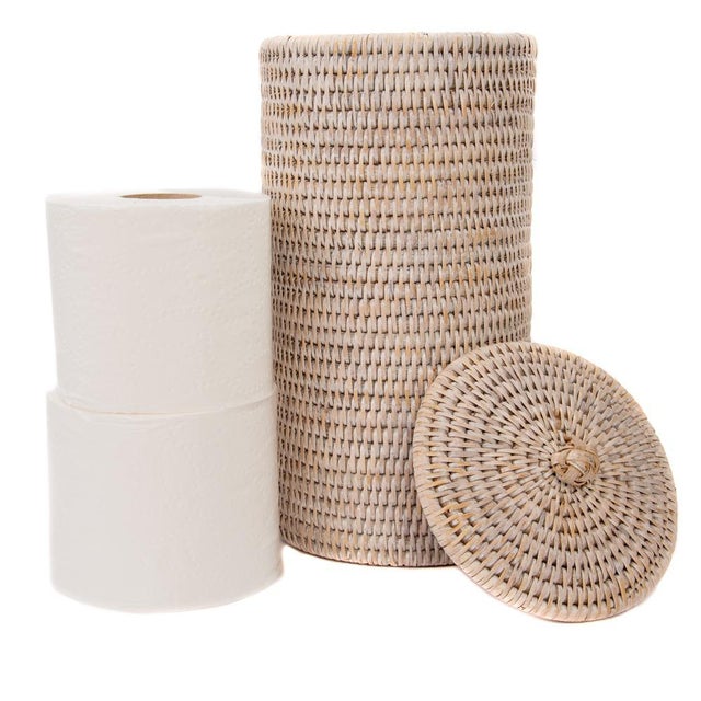 2020s Artifacts Rattan Double Toilet Roll Holder in White Wash For Sale - Image 5 of 8