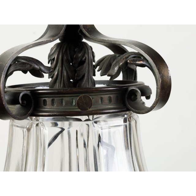 1920s French Bronze and Glass Lantern with Feathers and Acanthus Leaves For Sale In Atlanta - Image 6 of 7