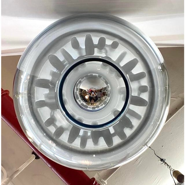 1970s 1970s "Sothie' Italian Murano Glass Hand Blown Clear and White Pendant Light For Sale - Image 5 of 12