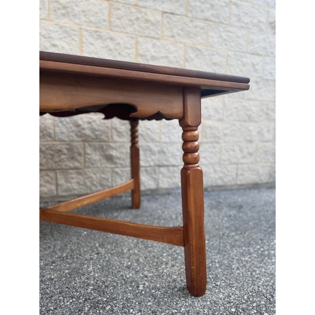 Brown Vintage Cushman Style Solid Wood Maple Dining Table With Leaf For Sale - Image 8 of 12