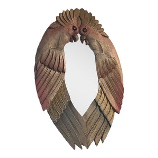 Vintage Hand Carved Parrot Pair Mirror Circa 1980 For Sale