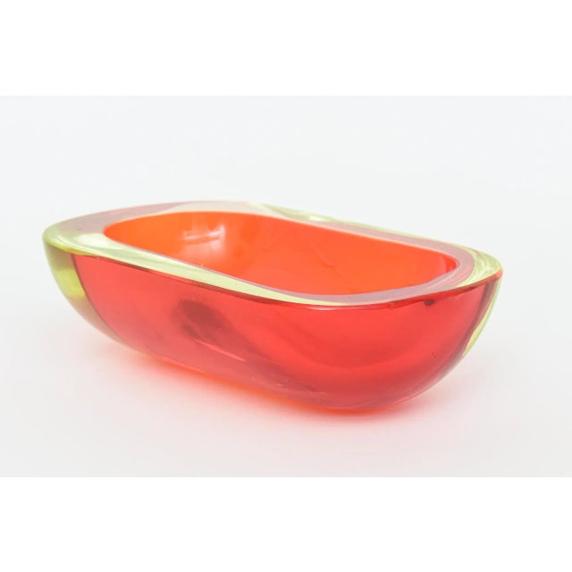Vintage Murano Flavio Poli Rare Red and Yellow Uranium Sommerso Glass Oblong Bowl For Sale - Image 10 of 12