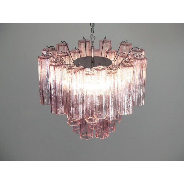 Italian Pink Glass Tube Chandeliers, 1970s, Set of 2 For Sale - Image 15 of 16