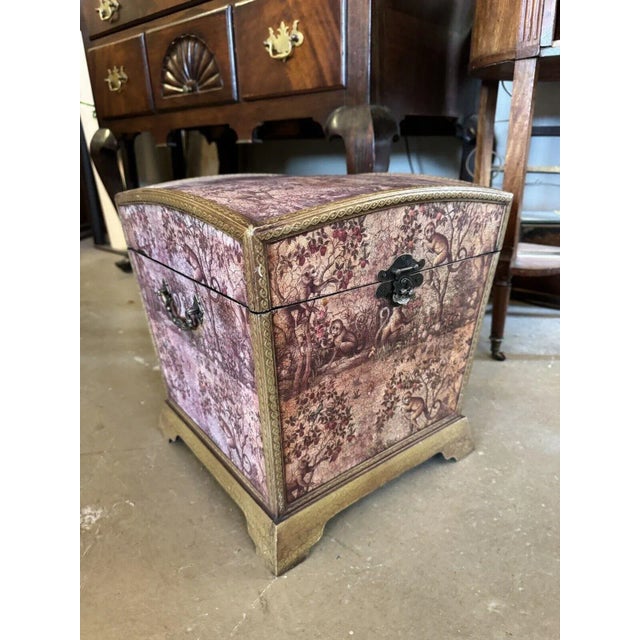 Vintage Monkey Themed Velvet Lined Sewing or Storage Caddy Chest For Sale - Image 4 of 10