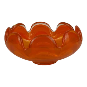 Vintage Handblown Mid-Century Glass Orange Lotus Bowl