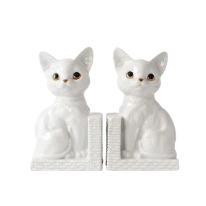 White Porcelain Cat Bookends, 1960s, Set of 2