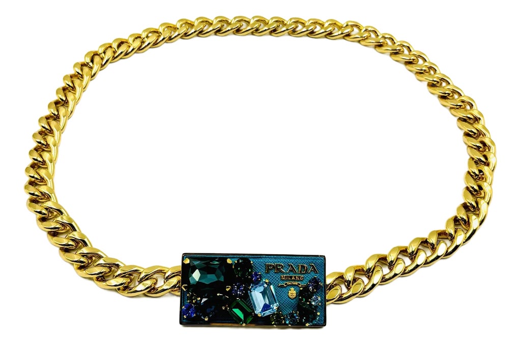 Fabulous & Rare Prada Gemstone Buckle & Gold Chain Belt 