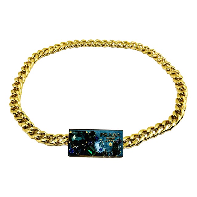 Fabulous & Rare Prada Gemstone Buckle & Gold Chain Belt For Sale