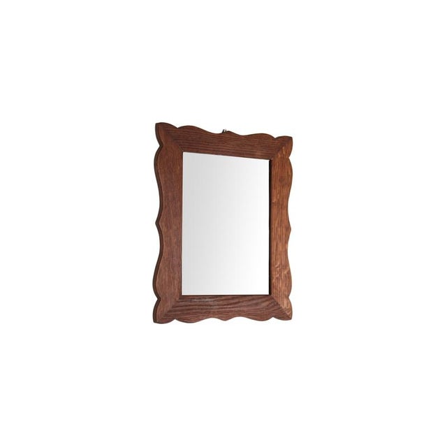 Vintage Oak Mirror with Wavy Wooden Frame, 1970s For Sale - Image 3 of 4