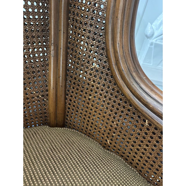 Lane Venture Carved Faux Bamboo Handwoven Caning Wingback Chair Usa For Sale - Image 9 of 11