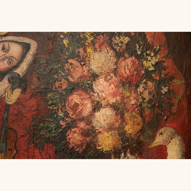 Ruby Red XL Mid 20th Century Surrealist Painting, Manner of Chagall, Framed For Sale - Image 8 of 12