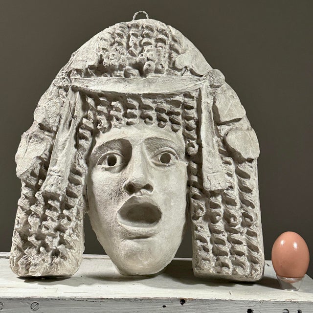 Art Deco Antique Plaster Roman Style Mask of Tragedy Bas-Relief Mask For Sale - Image 3 of 9