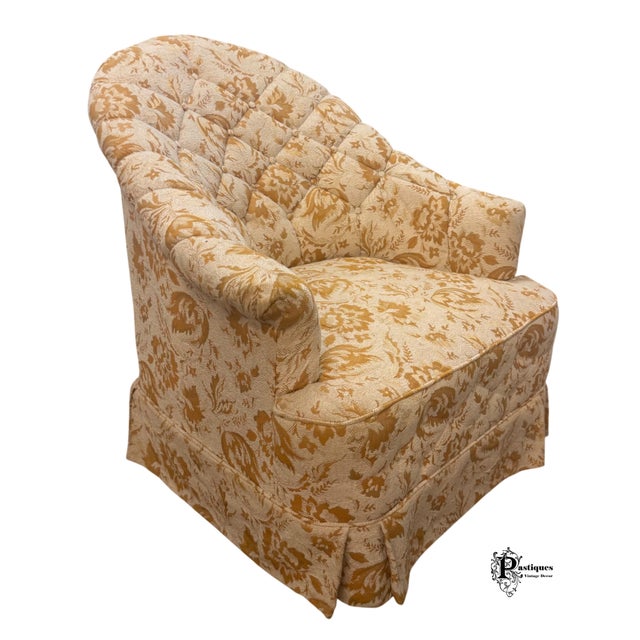 Mid 20th Century Vintage Mid Century Style Tufted Printed Upholstered Barrel Back Chairs - Pair For Sale - Image 5 of 12