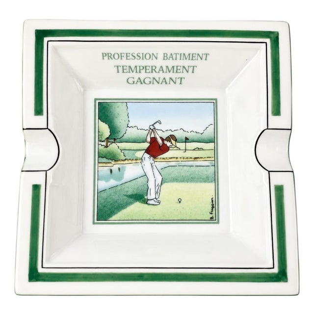 Vintage Apilco France Golf Porcelain Ashtray Catchall Dish For Sale
