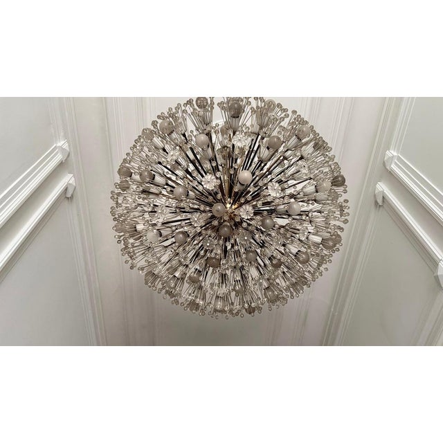Large Oval Glass and Brass Flower Chandelier attributed to Emil Stejnar for Rupert Nikoll, Austria, 1950s For Sale - Image 12 of 18